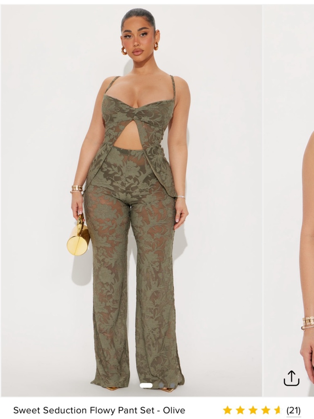 Fashion Nova Olive Lace Wide-Leg Pant Set